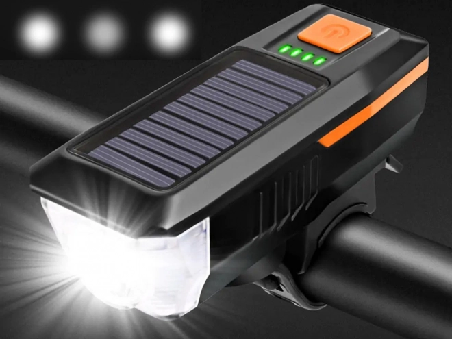 Front LED Bike Light with Solar Charging and Horn