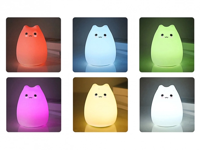 Otroška silikonska nočna lučka Mačka RGB na dotik