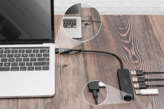 Slimline 4-Port USB Hub with USB-C Adapter