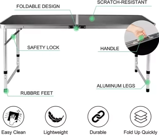 Faltbarer Campingtisch mit verstellbarer Höhe 120x60 cm
