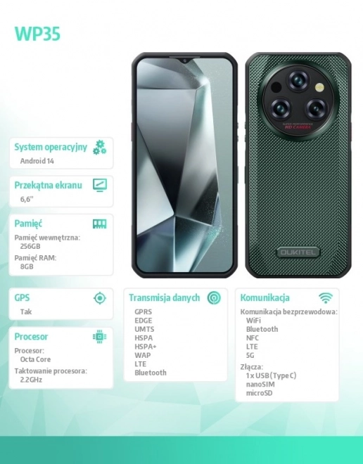 Smartphone with 11000mAh Battery Dual SIM - Green