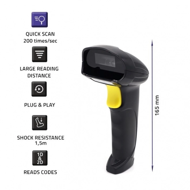 Black laser barcode scanner 1D and 2D