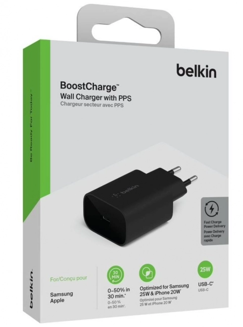 Čierna sieťová nabíjačka 25W USB-C PD 3.0 PPS