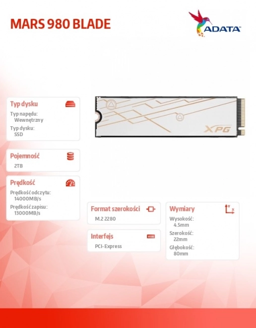 SSD disk XPG Mars pro notebooky 2TB PCIe 5x4