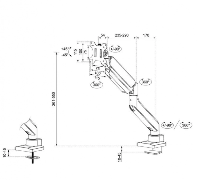 Fully Adjustable Desk Mount for Curved Ultrawide Screens