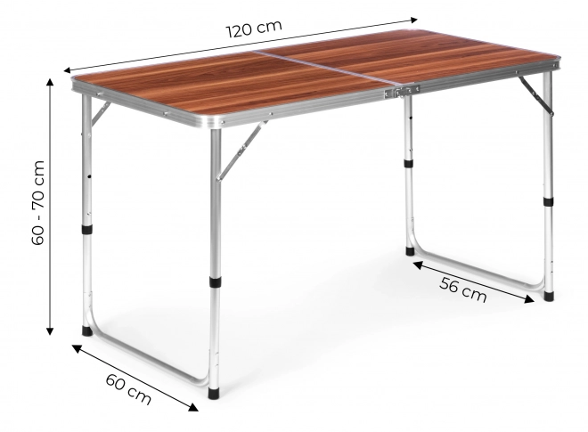 Tourist table folding camping table brown top 120 x 60 cm