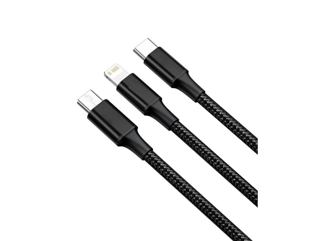 3v1 usb kabel za telefon lightning kabel iphone micro usb tip-c 1,2 m – Černý