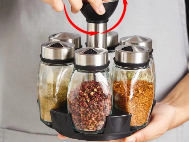 Spice Rack with Rotating Glass Jars Set