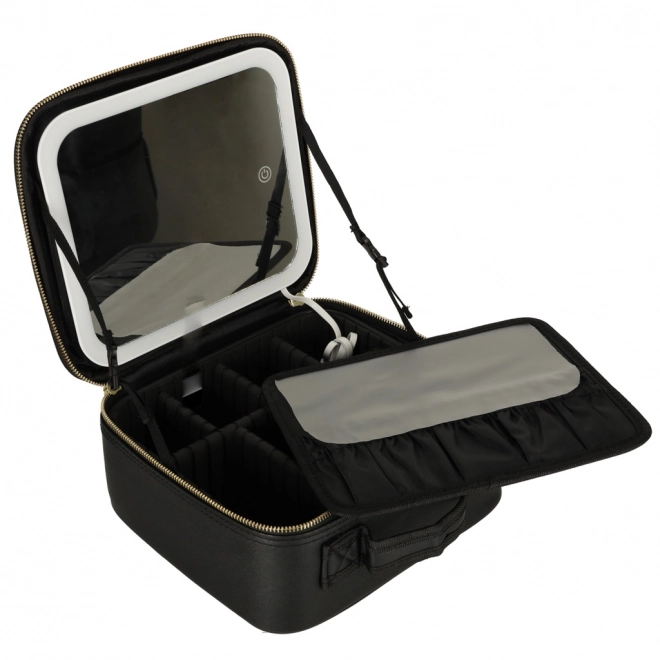 Black Travel Cosmetic Organizer with LED Mirror