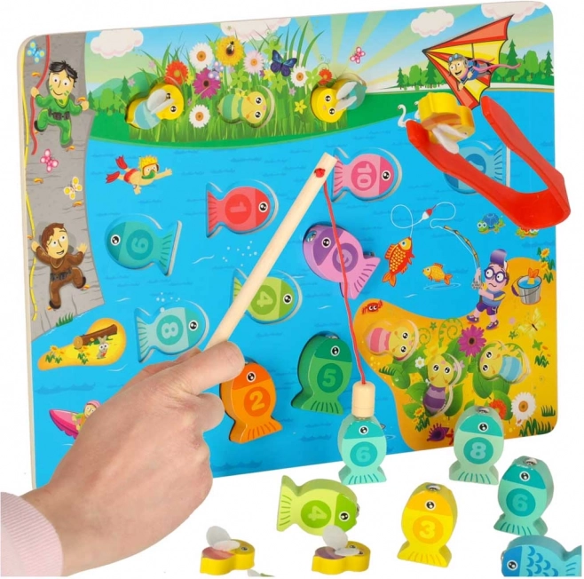 Dřevěná magnetická hra rybky a včelky montessori 3v1