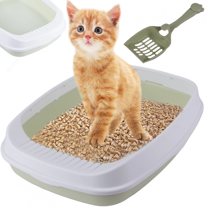 Open Cat Litter Box with Frame + Large Scoop