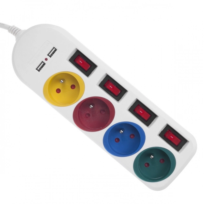 Power Strip with Switches 4 Outlets and 2 USB Ports White