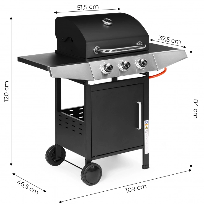 Gas garden grill with 3 burners