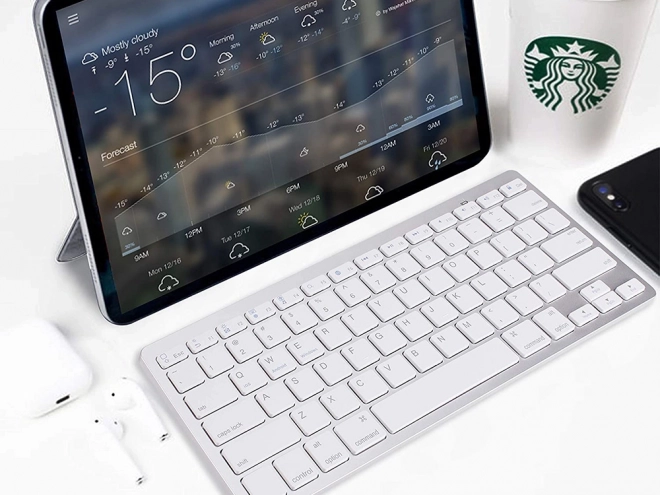 Tastiera senza fili Bluetooth per pc ipad mac piccolo profilo sottile basso – Bianco