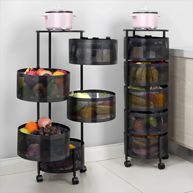 Konyhai rendező forgó polcokkal, 5 szintes, fémből készült, ModernHome