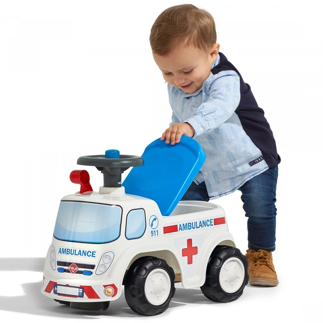 Ambulanza cavalcabile con sedile apribile e clacson