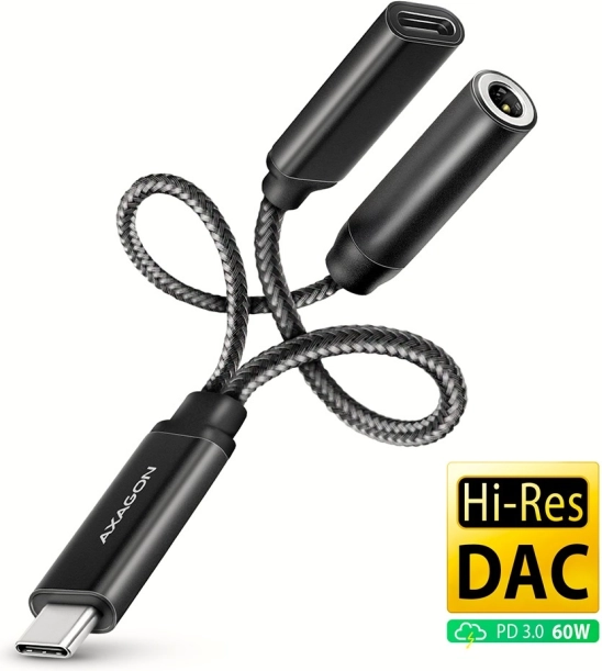 Zvenkovní zvuková karta USB-C DAC 32bit 3.5mm jack s Power Delivery 60W