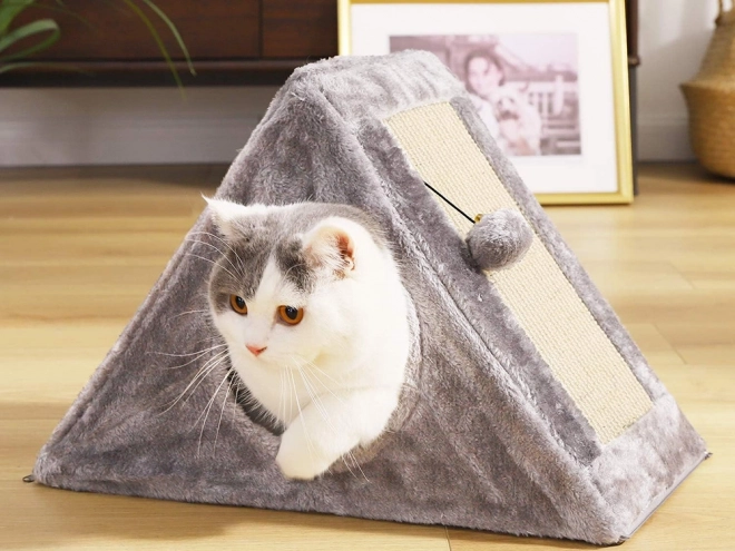 Triangular Cat Scratcher and House with Ball