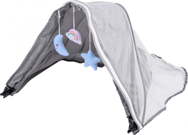 Canopy with mosquito net and hanging toys