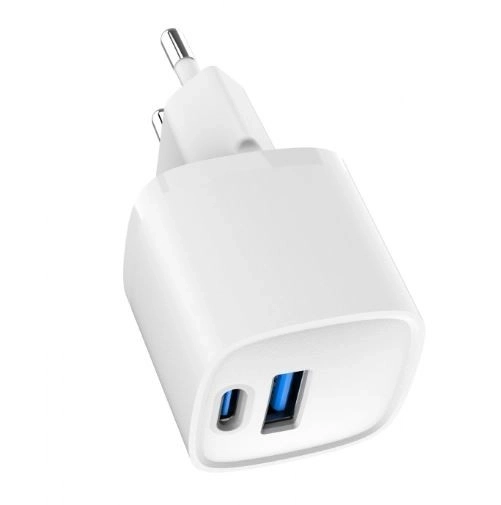 Mini nabíjačka USB-A USB-C 20W PD QC3.0 biela