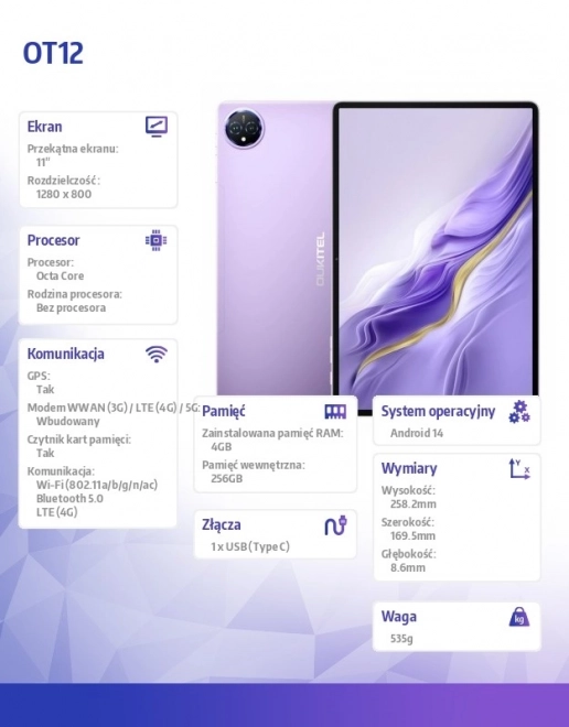 Tablet OT12 4G 11 inch 256GB