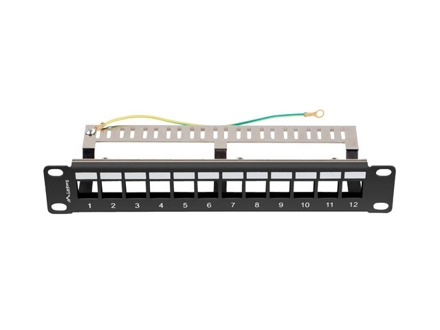 Patch panel 12 port with organizer for keystone modules black