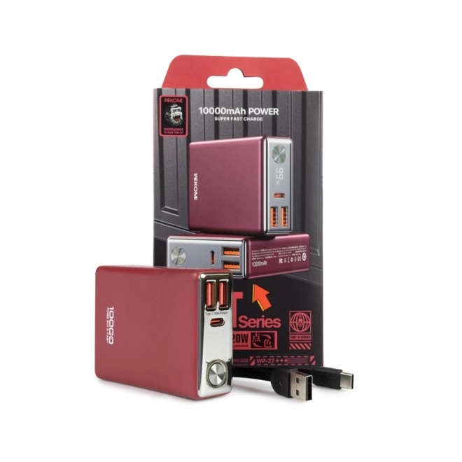 Portable Power Bank 10000mAh USB-C PD & Dual USB-A Fast Charging Red