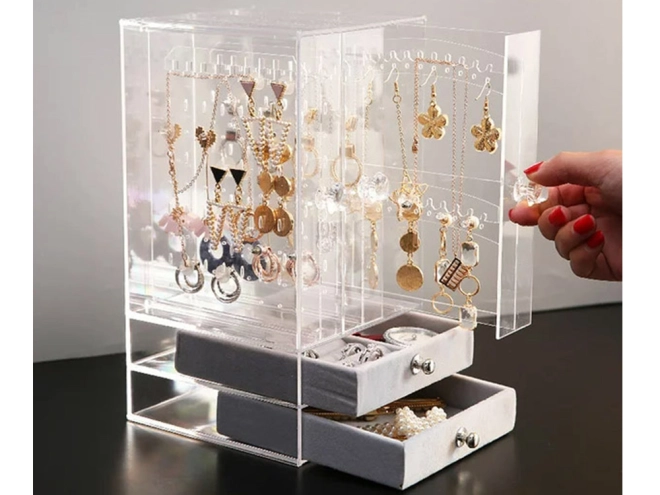 Velvet-lined drawers protect your jewelry
