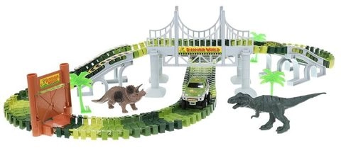 Mondo dei dinosauri con ponte e porta