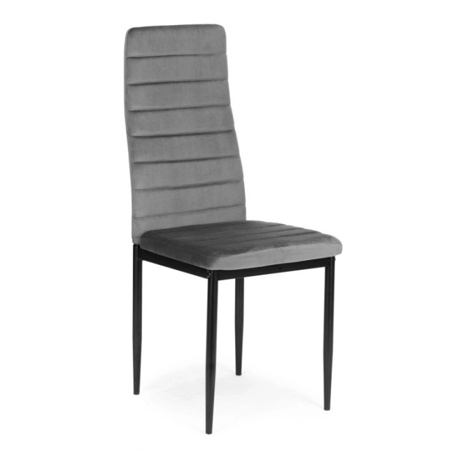 Dining Chair with Contoured Backrest - Gray Velvet - Set of 4