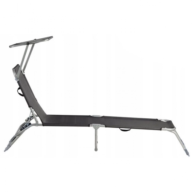 Lounger, adjustable garden chair with canopy, black