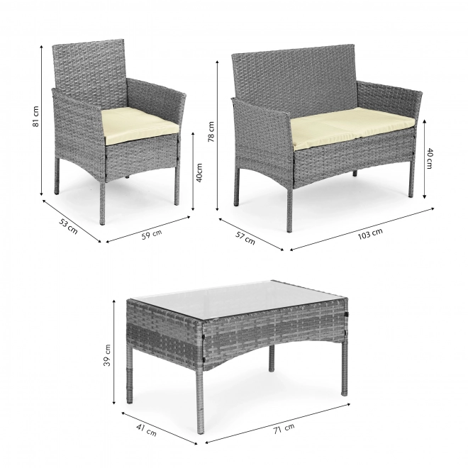 Artificial Rattan Garden Furniture Set - Bench, Table, Grey Chairs MultiGarden