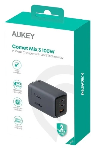 Aukey Fast Charger Comet Mix 3 with 3 Ports 100W