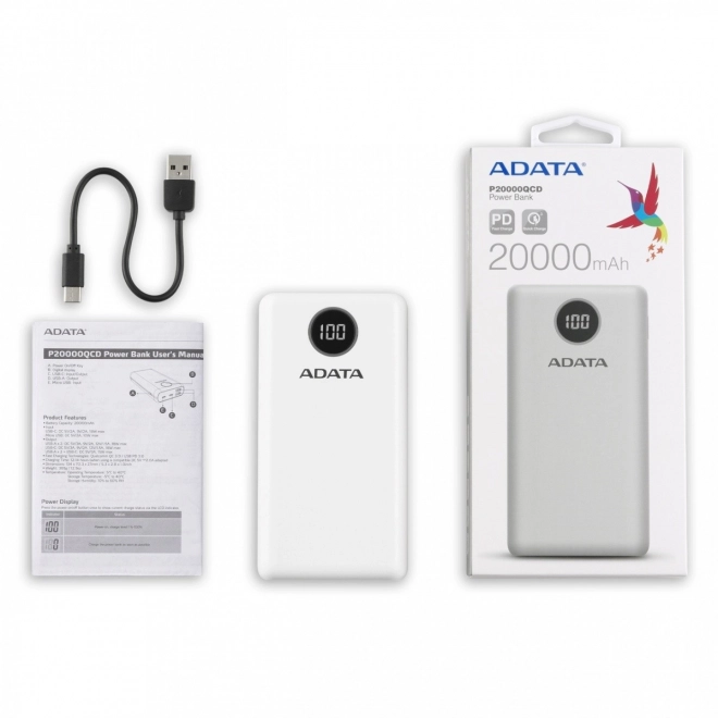 Adata Quick-Charge White Power Bank 20000mAh