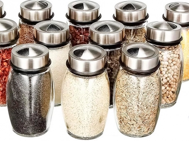 Spice Rack with Rotating Glass Jars Set