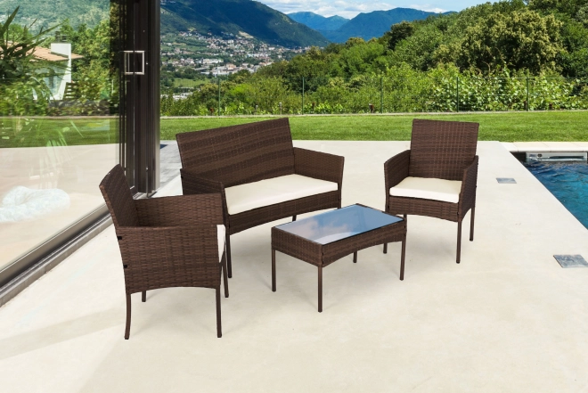 Garden furniture set with rattan look – bench, table, chairs brown MultiGarden