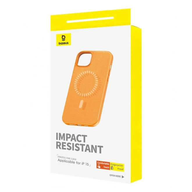 Custodia magnetica per iPhone 15 Baseus Serie Fauxther arancione