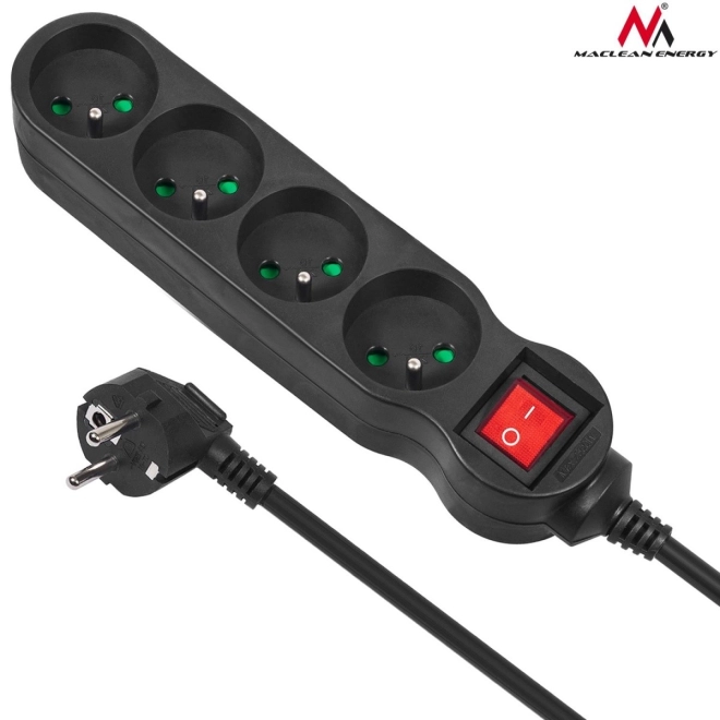 Black Power Strip 4 Sockets with Switch 1.4 m