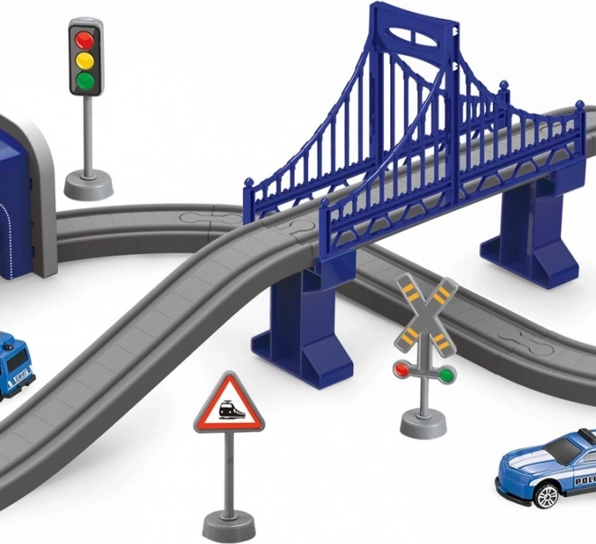 Electric Train Set with Police Cars and Helicopter