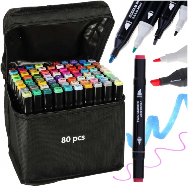 Marker alcolico doppia punta con custodia e supporto – 80 pezzi