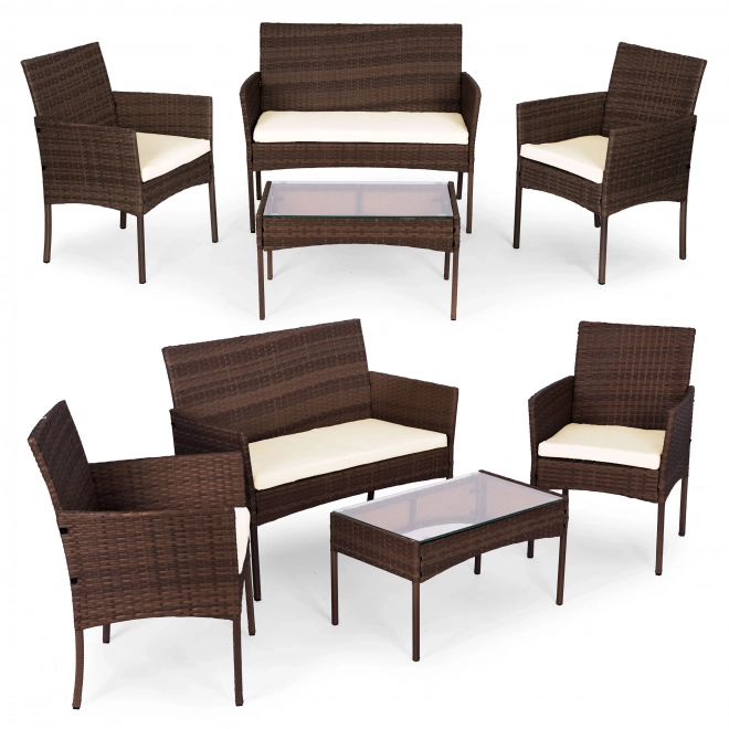 Garden furniture set with rattan look – bench, table, chairs brown MultiGarden