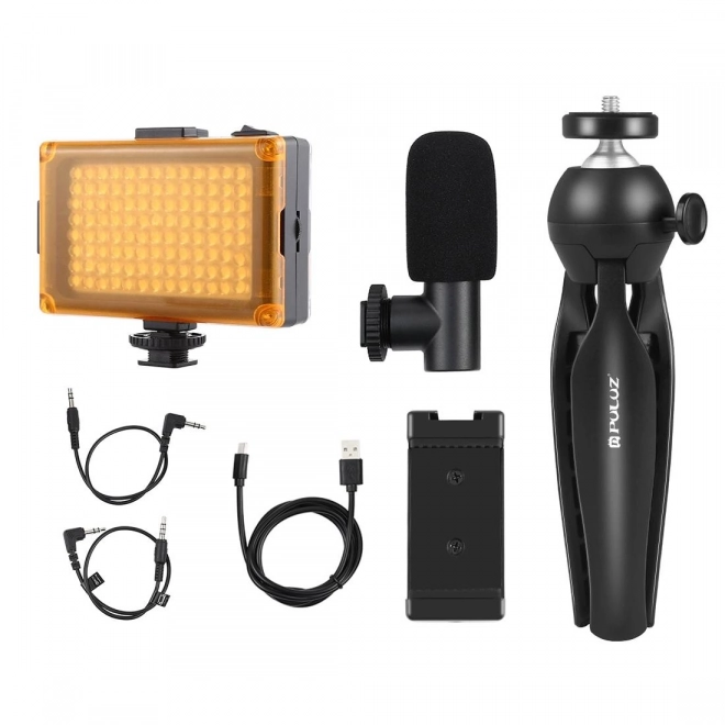 Kit di trasmissione dal vivo con treppiede, lampada LED e microfono