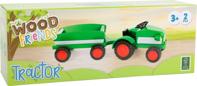 Drevený traktor s vlečkou zelený