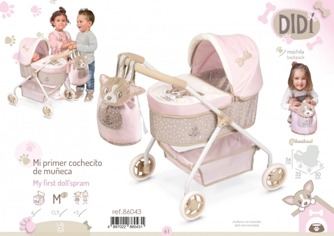 DeCuevas 86043 Min første dukkevogn med rygsæk DIDI 2021 - 56 cm