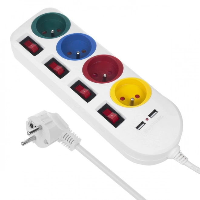 Power Strip with Switches 4 Outlets and 2 USB Ports White