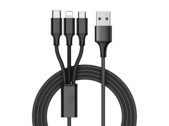 3v1 usb kabel za telefon lightning kabel iphone micro usb tip-c 1,2 m – Černý