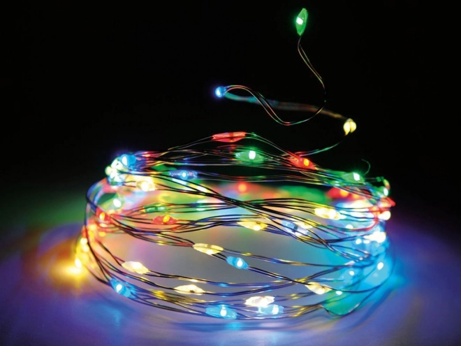 Mehrfarbige LED-Lichterketten auf Draht, 10 m, mit Batterien