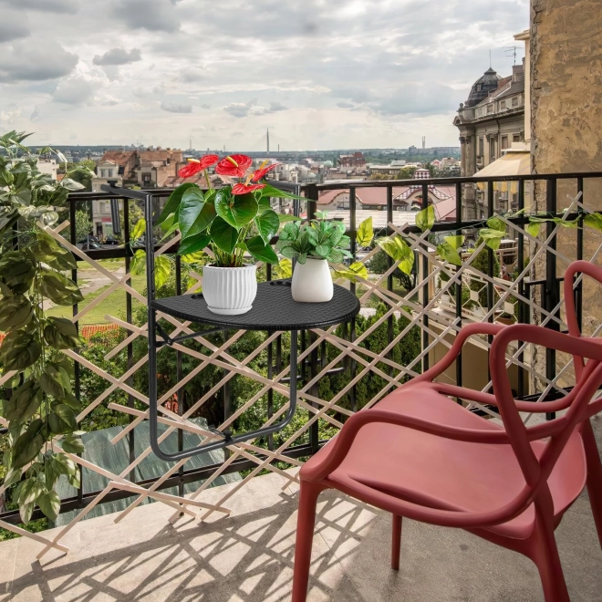 Tavolino da balcone pieghevole appeso alla ringhiera, nero