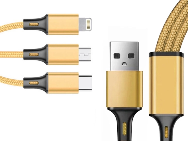 3in1 usb kabel für telefon lightning kabel iphone micro usb typ-c 1.2 m – Gelb