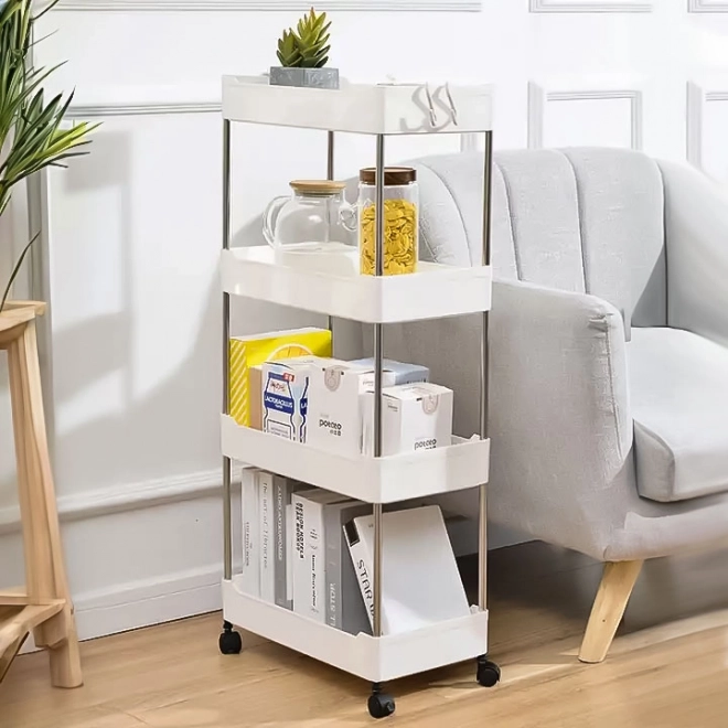 Scaffale di plastica per bagno con 4 ripiani e ruote